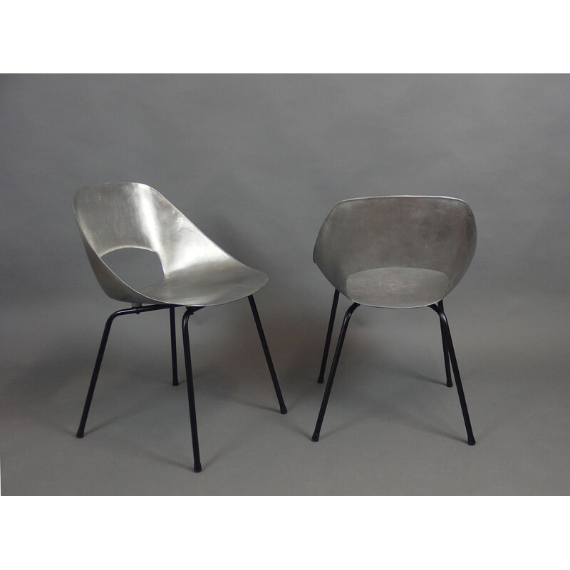 Set of 4 vintage "Tulip" chairs in aluminum by Pierre Guariche, France 1953s