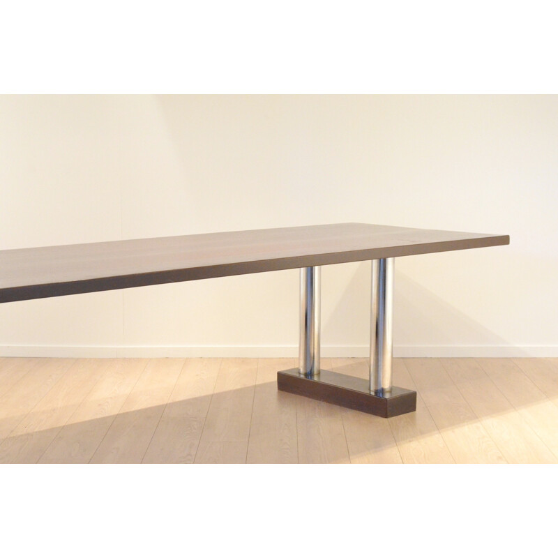 Large dining table in solid wood and chromed metal - 1960s