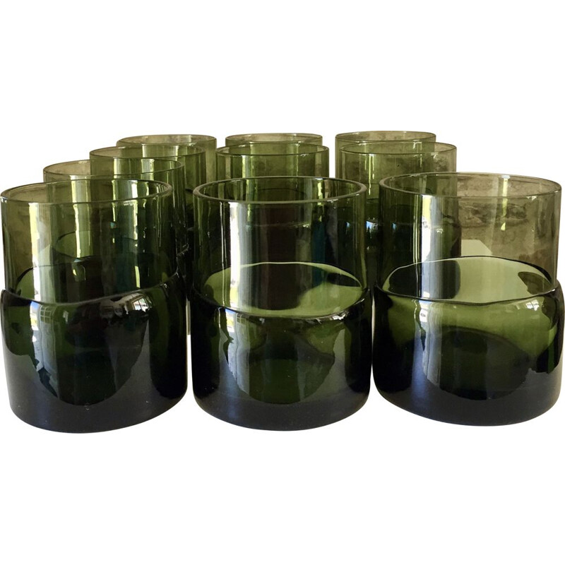 Conjunto de 10 copos de água de vidro soprado vintage, 1970