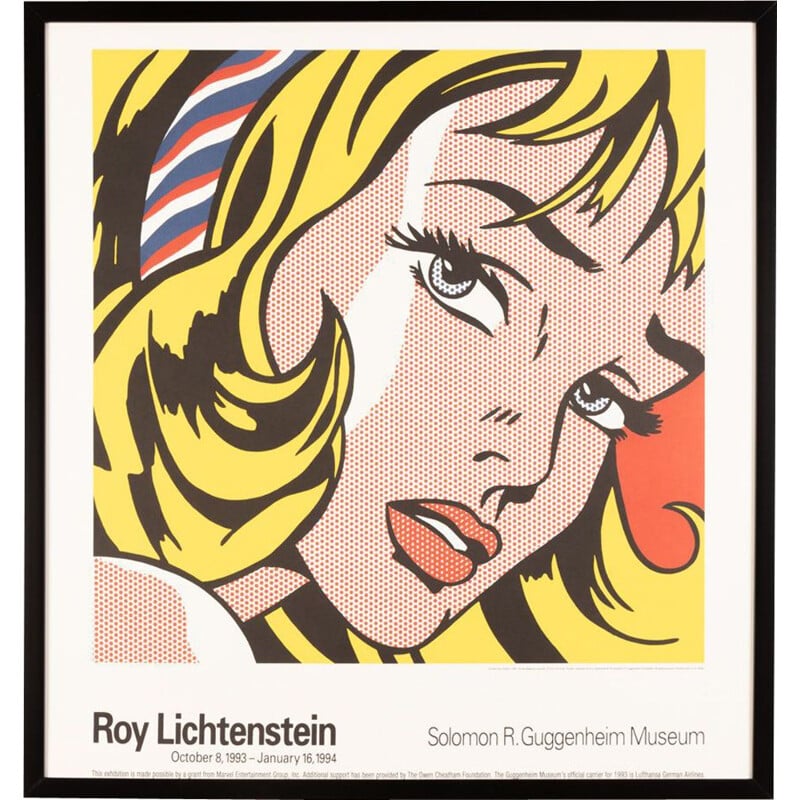 Vintage poster Girl with Hair Ribbon with wooden frame by Roy  Lichtenstein, 1993
