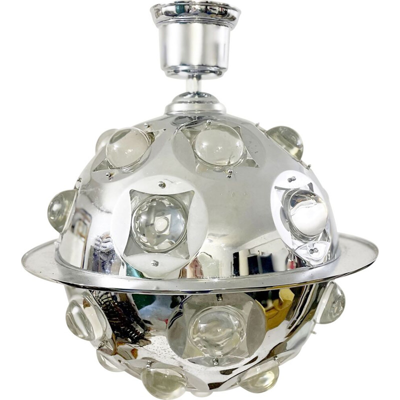 Mid-century chrome and glass pendant lamp by Oscar Torlasco, Italy 1970s