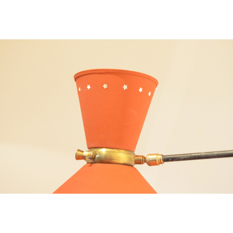 French Lunel wall lamp in red metal and brass, René MATHIEU - 1950s