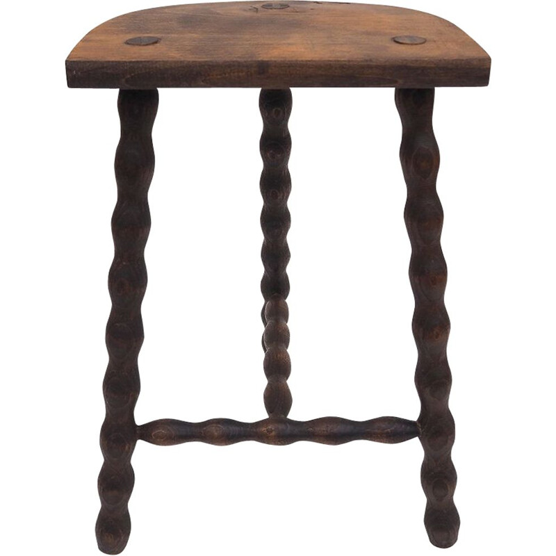 Tabouret rustique vintage en bois tourné