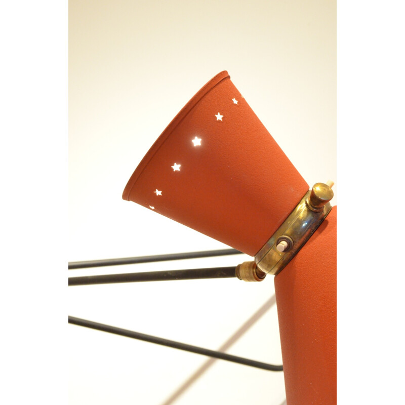 French Lunel wall lamp in red metal and brass, René MATHIEU - 1950s