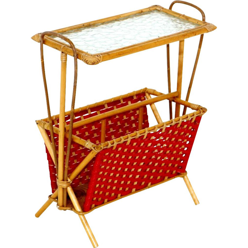 Vintage magazine rack in rattan, Sweden 1960