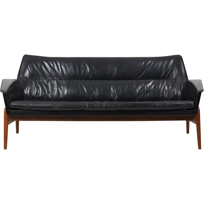 Vintage leather and teak Wing sofa by Ib Kofod-Larsen for Bovenkamp, 1950-1960s