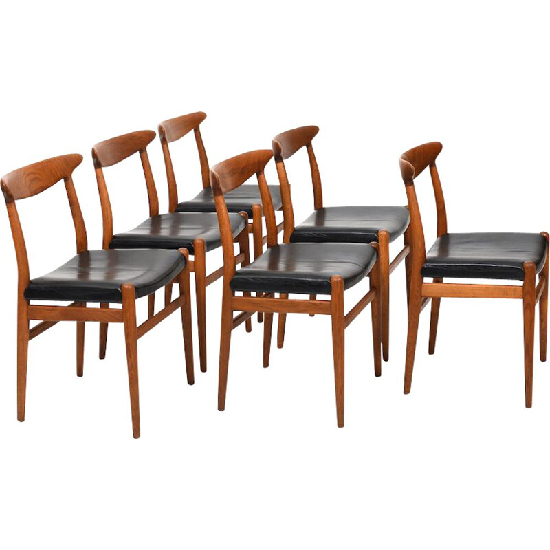 Set of 6 vintage W2 chairs by Hans J. Wegner for C.M.Madsen, Denmark 1950s