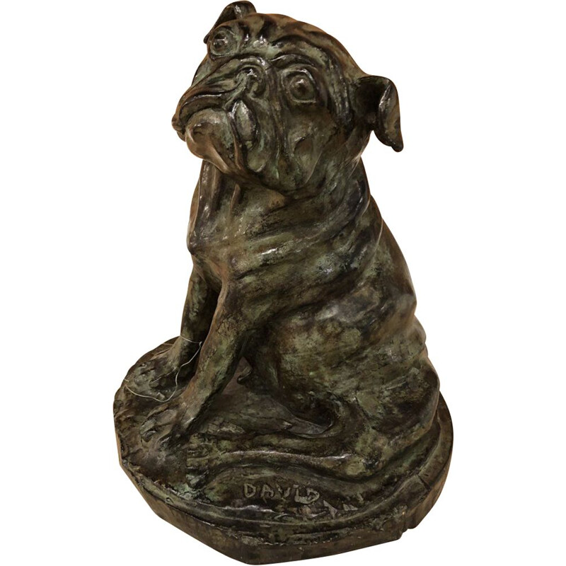 Perro Pug de bronce vintage de David