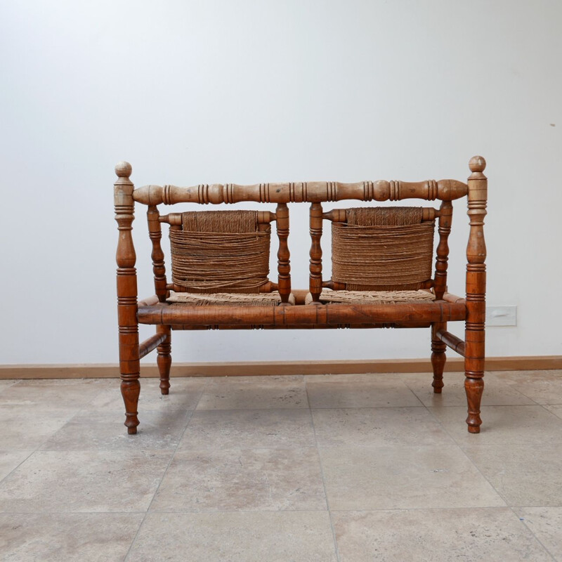 Mid-century French two seater sofa in rope and wood