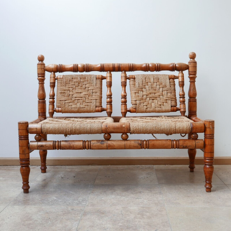 Mid-century French two seater sofa in rope and wood