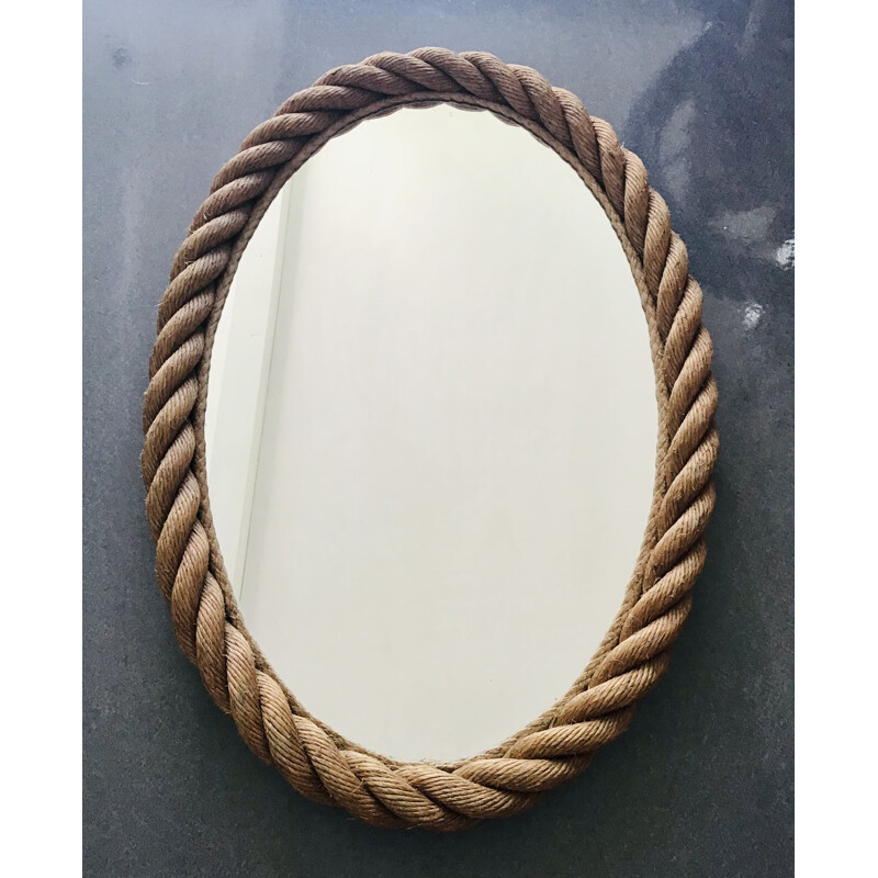 Vintage oval rope mirror by Audoux-Minet