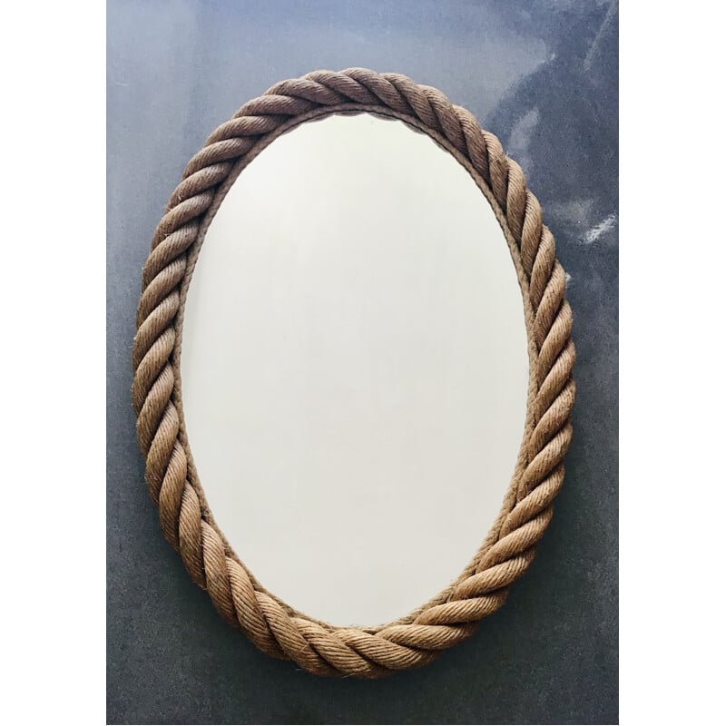 Miroir ovale vintage en corde par Audoux-Minet