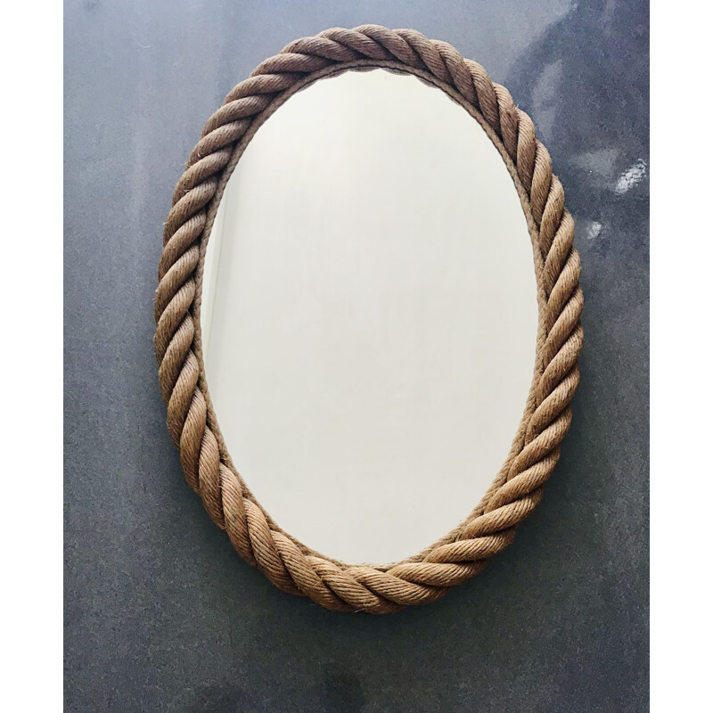 Vintage oval rope mirror by Audoux-Minet