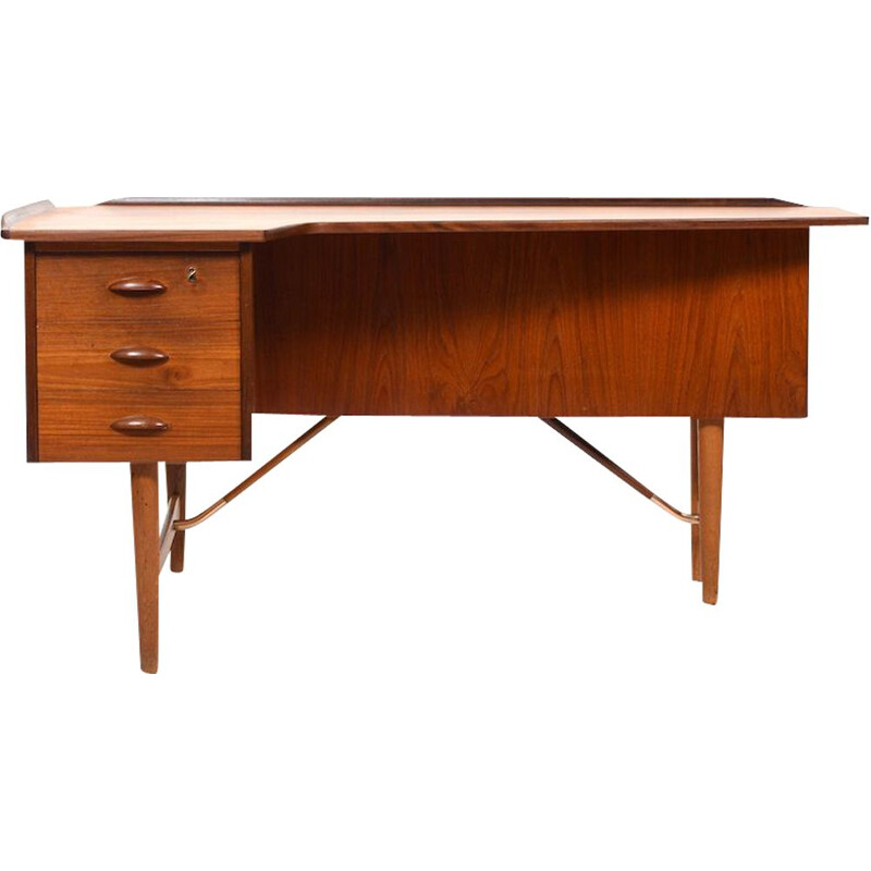 Vintage teak en eiken boemerang bureau van Peter Løvig Nielsen