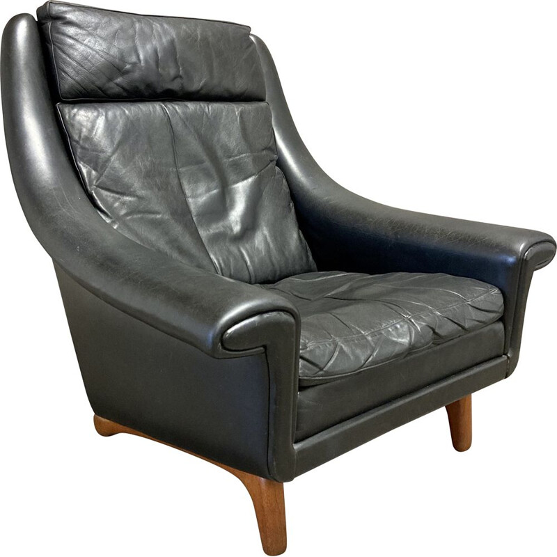 Sillón escandinavo de cuero negro de Aage Christiansen, 1950