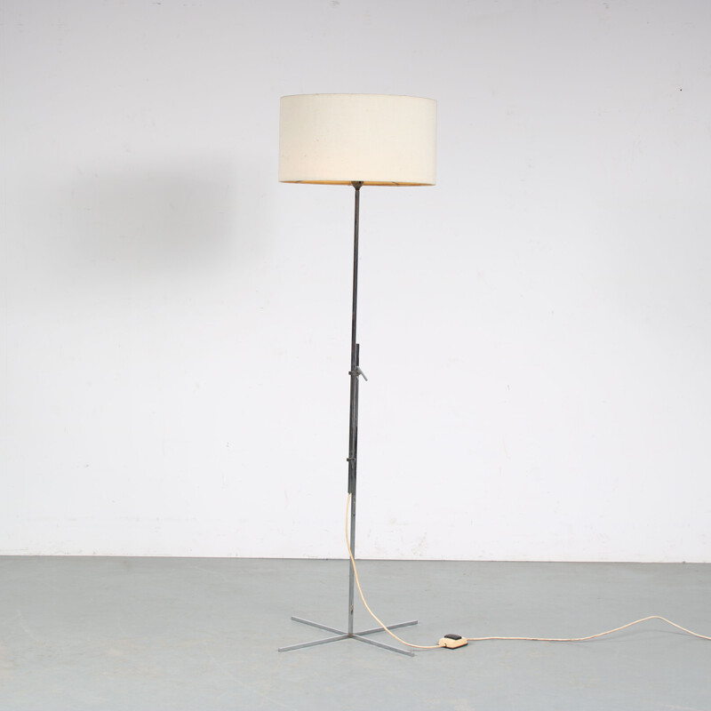 Vintage chrome-plated metal floor lamp by Hans Eichenberger for Keller Metalbau, Germany 1950