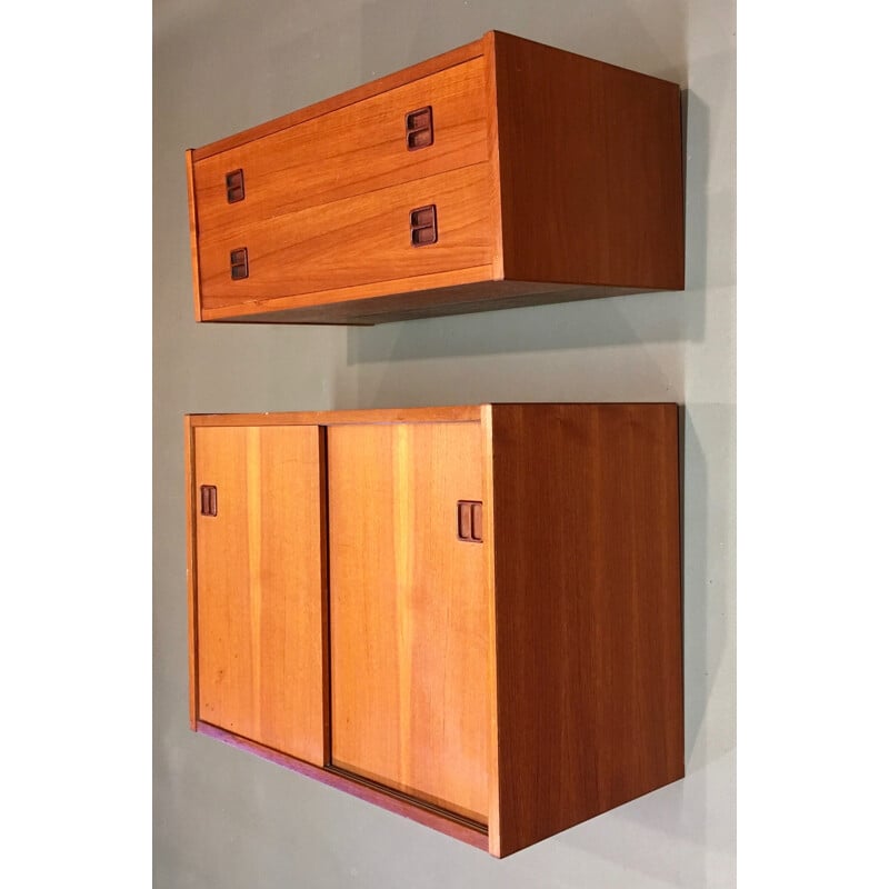 Pair of wall storage units in teak - 1950s