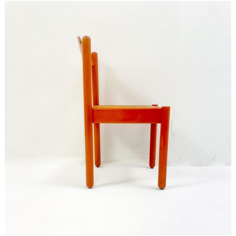 Set van 6 vintage oranje houten stoelen, Italië 1960