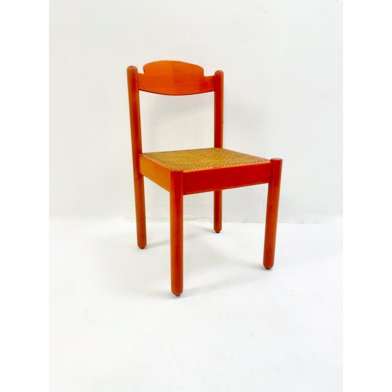 Set van 6 vintage oranje houten stoelen, Italië 1960