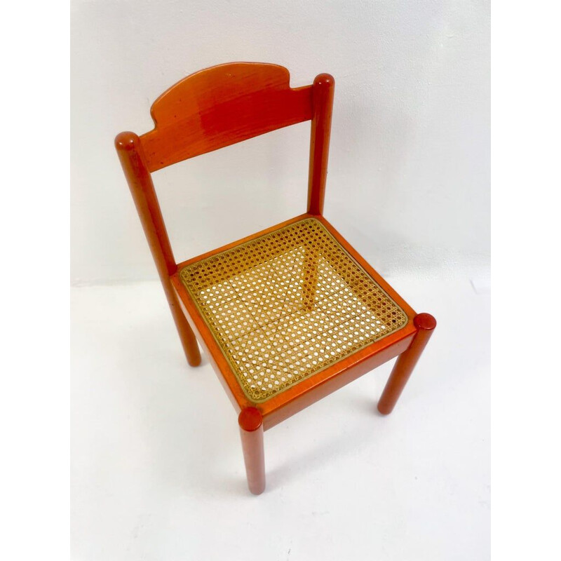 Set of 6 mid-century chairs in orange wood, Italy 1960s