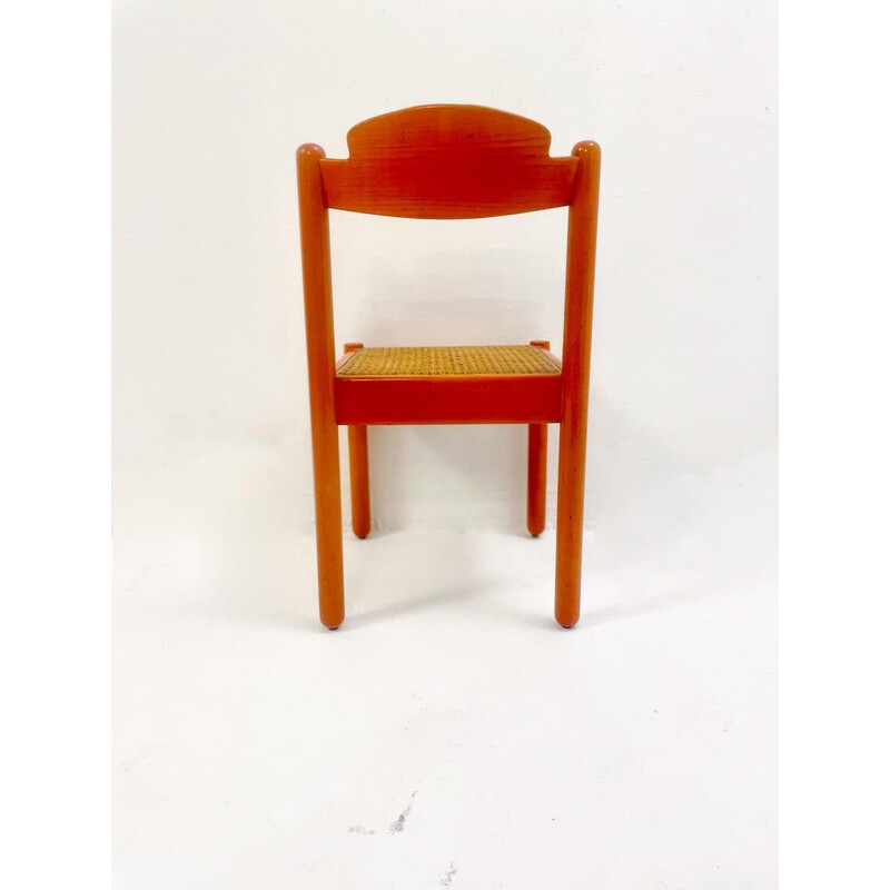 Set van 6 vintage oranje houten stoelen, Italië 1960