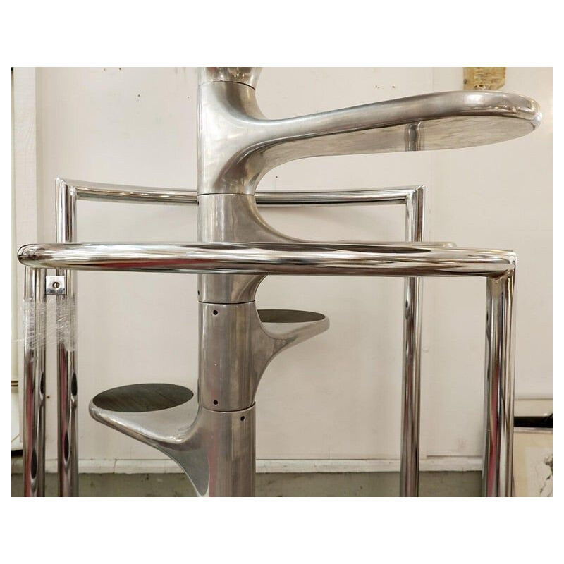 Mid century staircase in aluminum and rubber by Roger Tallon for Galerie Laroche