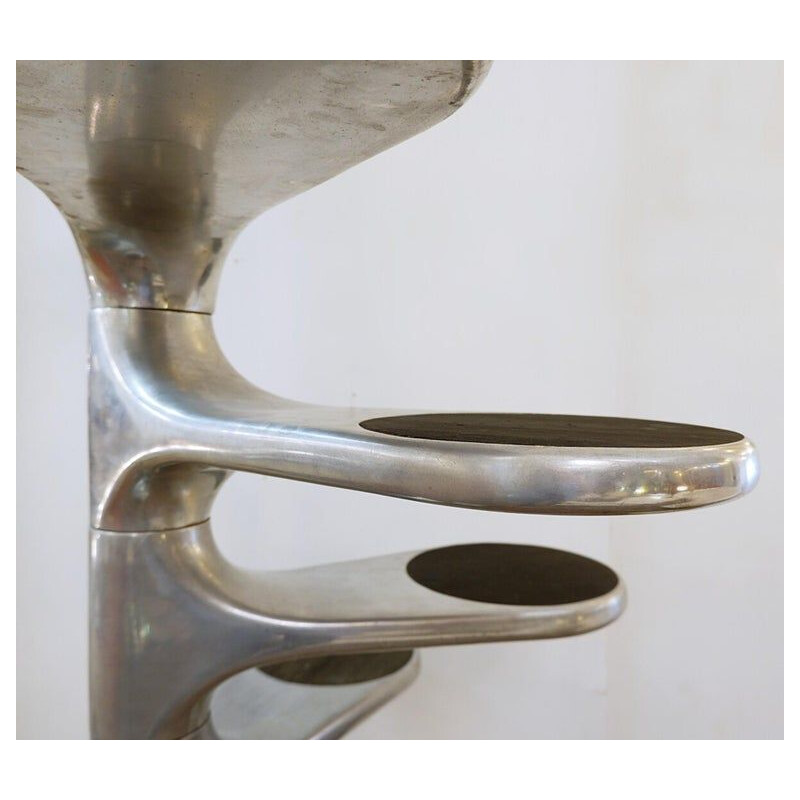 Scala vintage in alluminio e gomma di Roger Tallon per la Galerie Laroche