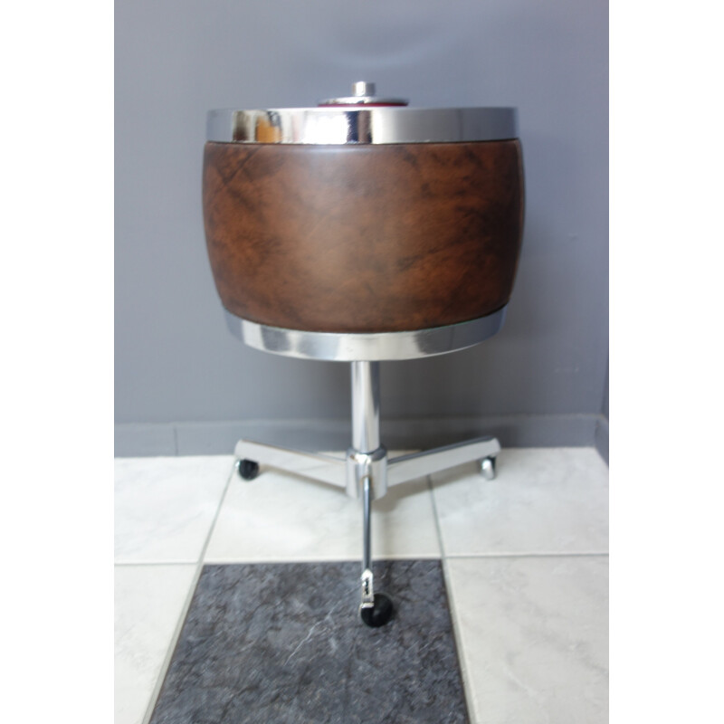 Vintage brown leatherette bar trolley, 1970s