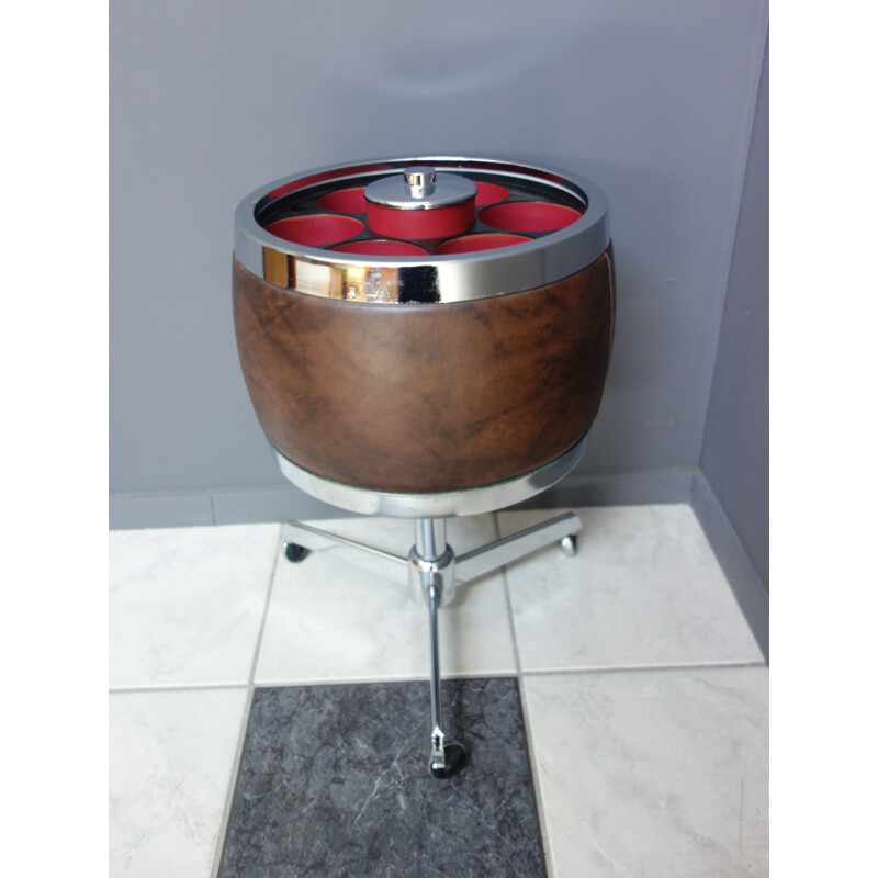 Bruine leatherette bar cart, 1970