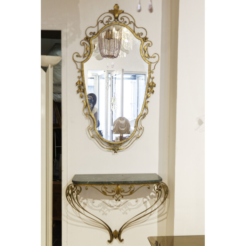 Vintage wrought iron mirror with wall console by Pierluigi Colli, Italy 1960