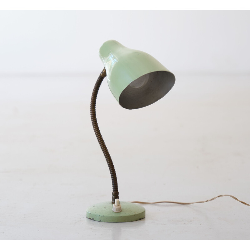 Vintage Italian table lamp in light green lacquered metal and brass, 1950s