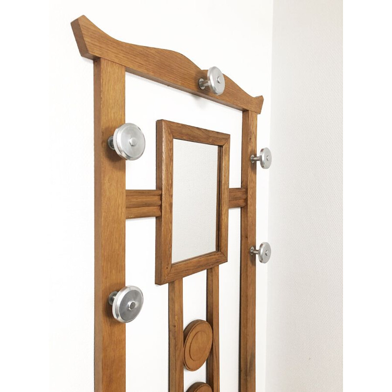 Vintage wooden wall coat rack, 1930-1950