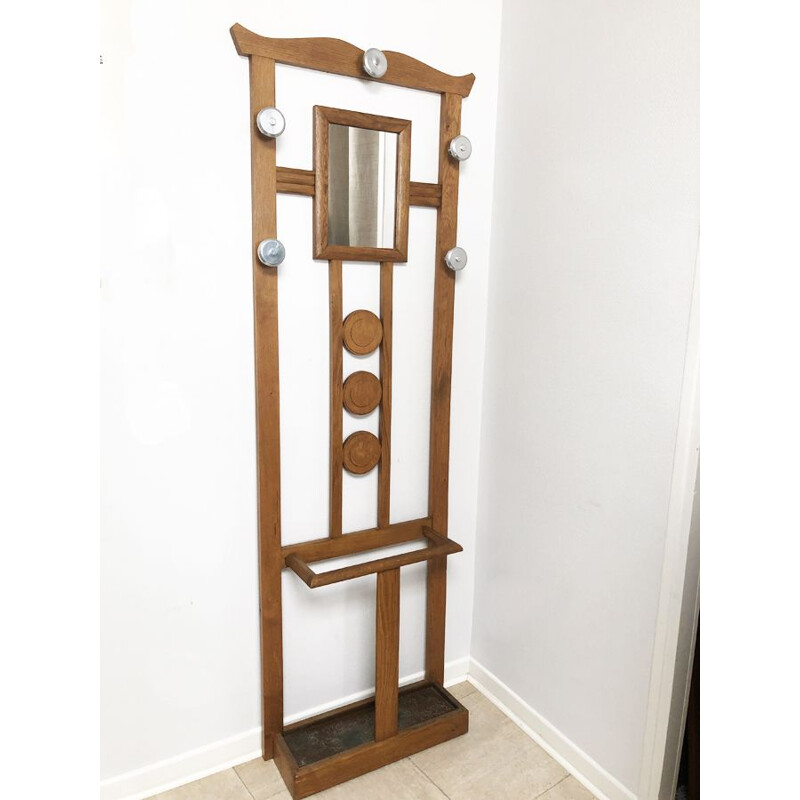 Vintage wooden wall coat rack, 1930-1950