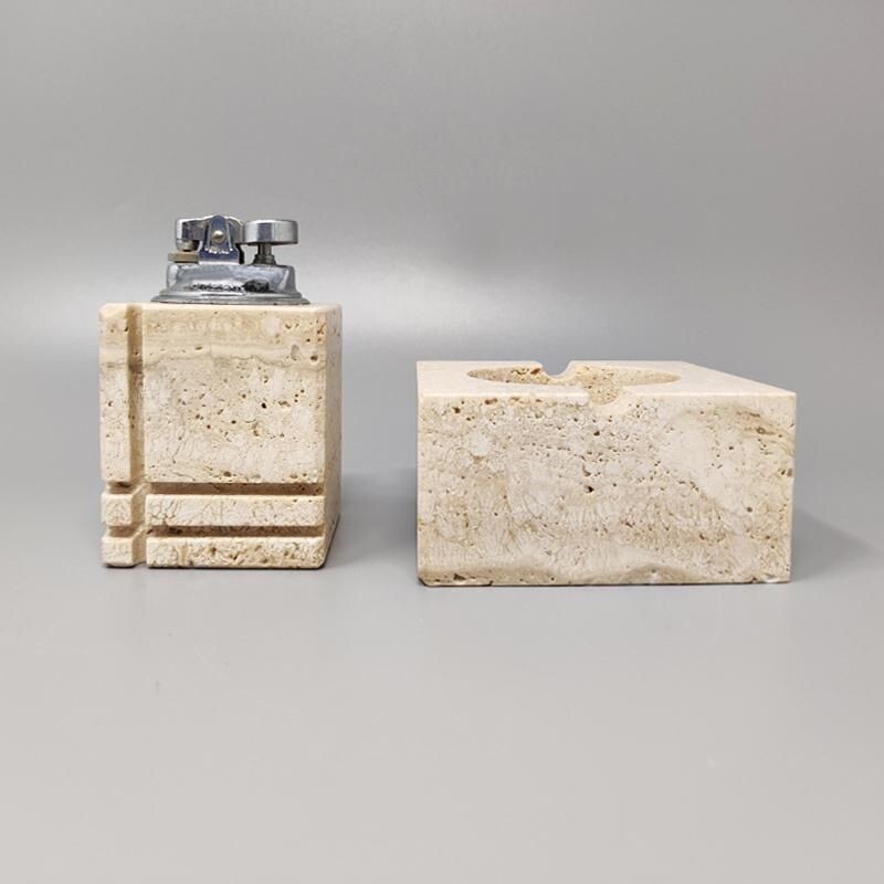 Vintage smoking set in travertine by Enzo Mari for F.lli Mannelli, 1970s