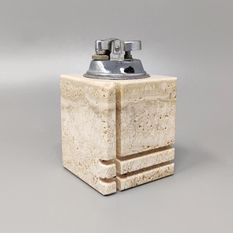 Vintage smoking set in travertine by Enzo Mari for F.lli Mannelli, 1970s