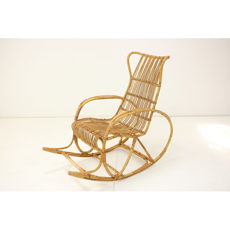 Mid-century rattan rocking chair, Czechoslovakia 1960s