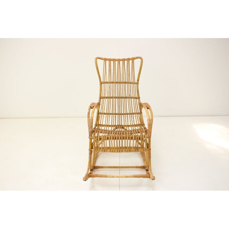 Mid-century rattan rocking chair, Czechoslovakia 1960s