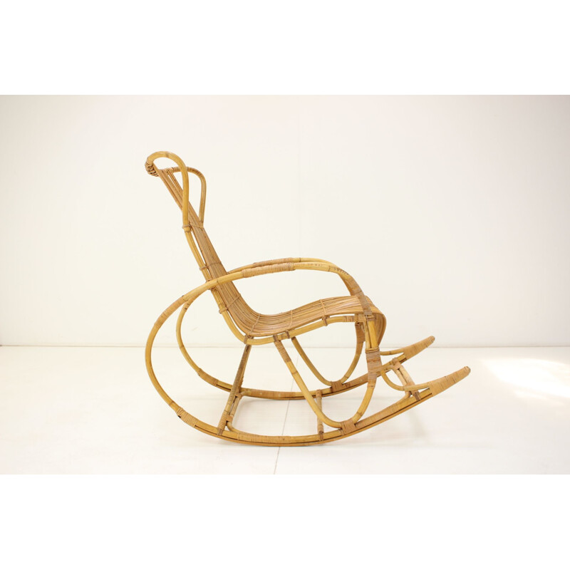 Mid-century rattan rocking chair, Czechoslovakia 1960s