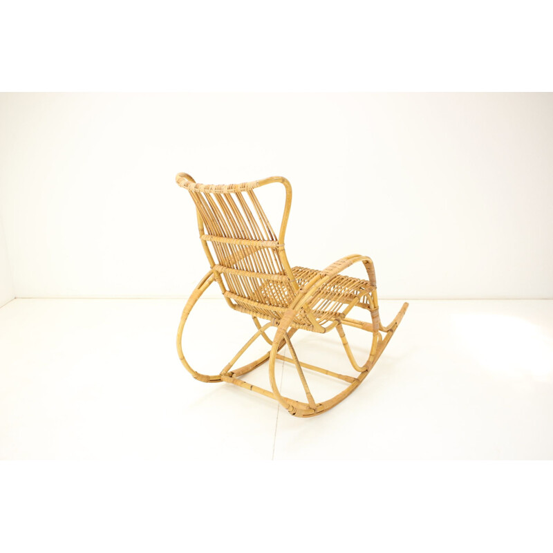 Mid-century rattan rocking chair, Czechoslovakia 1960s