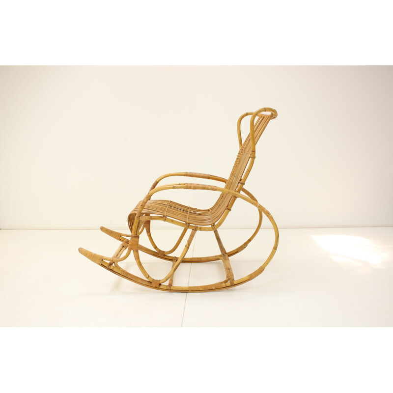 Mid-century rattan rocking chair, Czechoslovakia 1960s