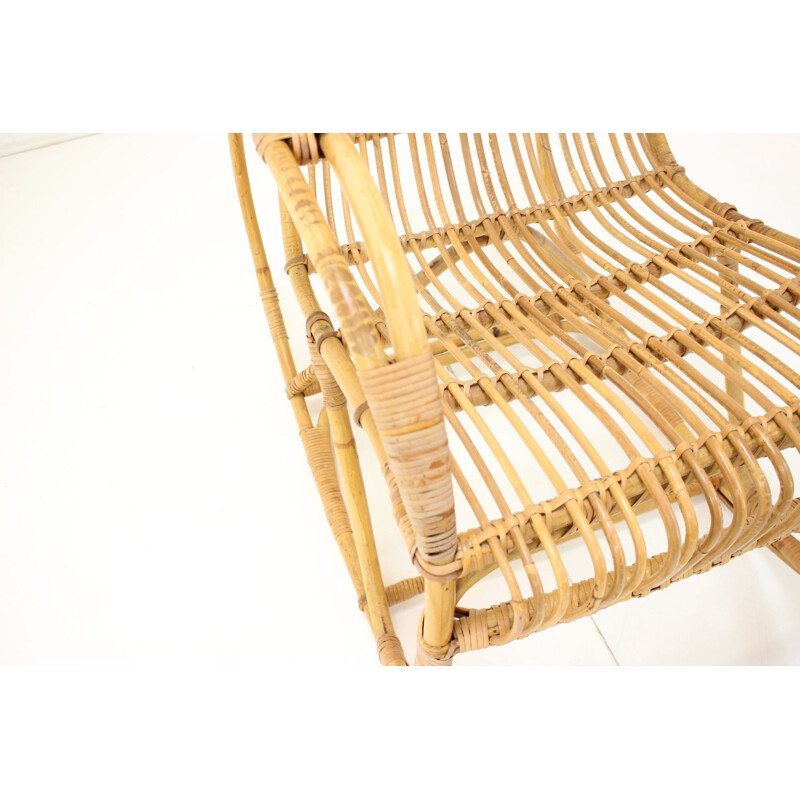 Mid-century rattan rocking chair, Czechoslovakia 1960s