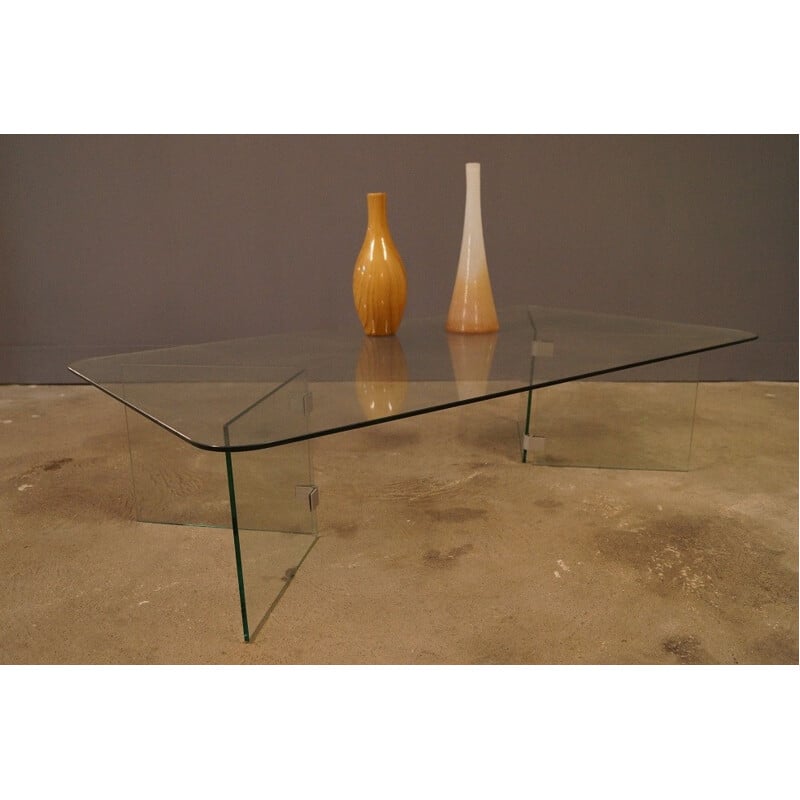 Large vintage coffee table in glass - 1970s