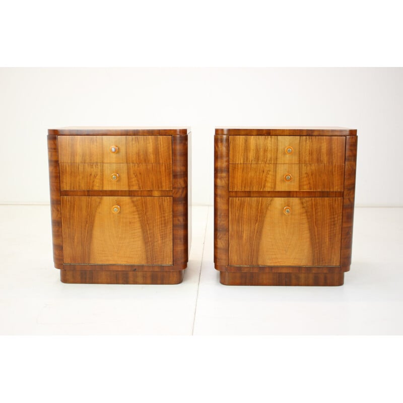 Pair of vintage wooden bedside tables by Jindrich Halabala, Czechoslovakia 1950