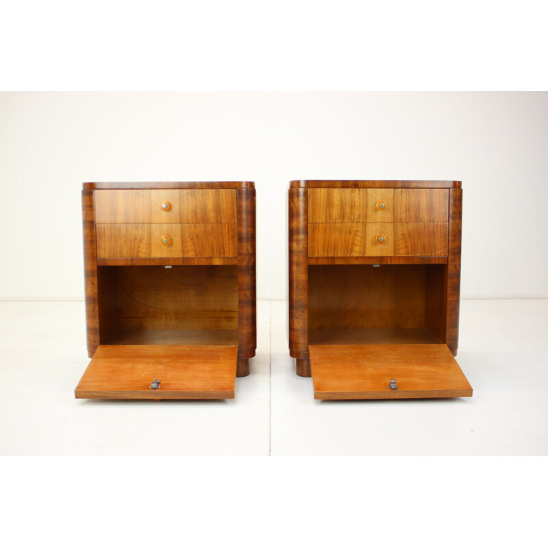 Pair of vintage wooden bedside tables by Jindrich Halabala, Czechoslovakia 1950