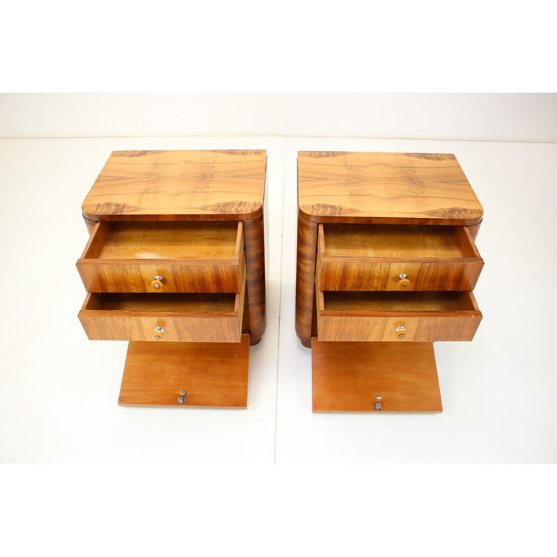 Pair of vintage wooden bedside tables by Jindrich Halabala, Czechoslovakia 1950