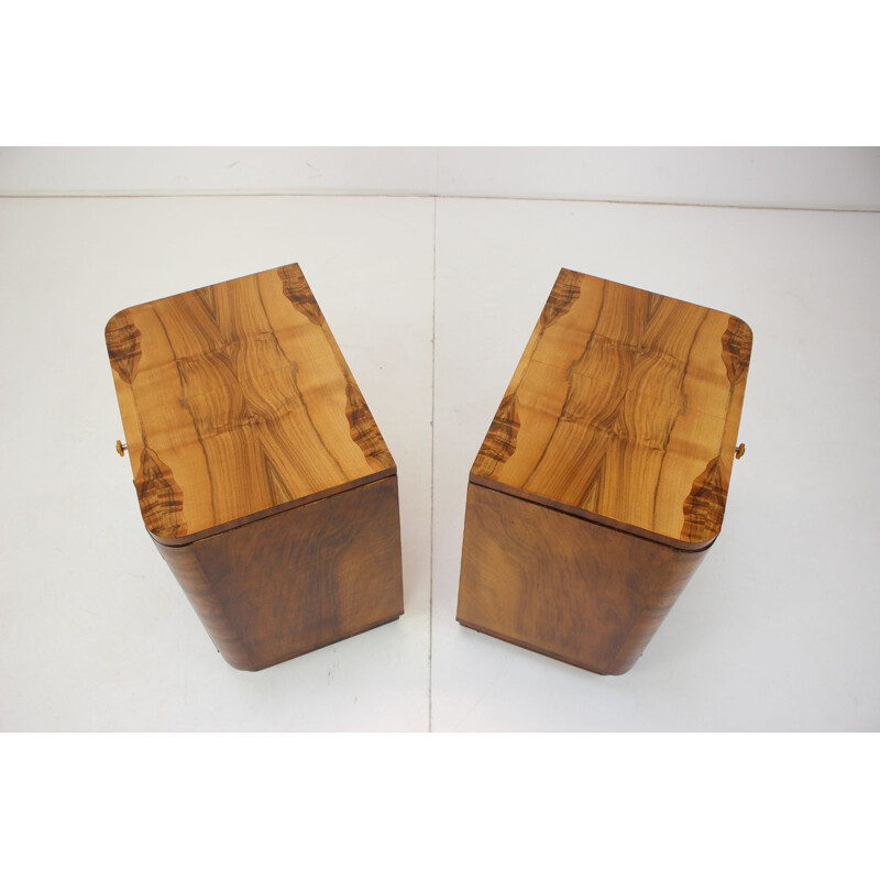 Pair of vintage wooden bedside tables by Jindrich Halabala, Czechoslovakia 1950