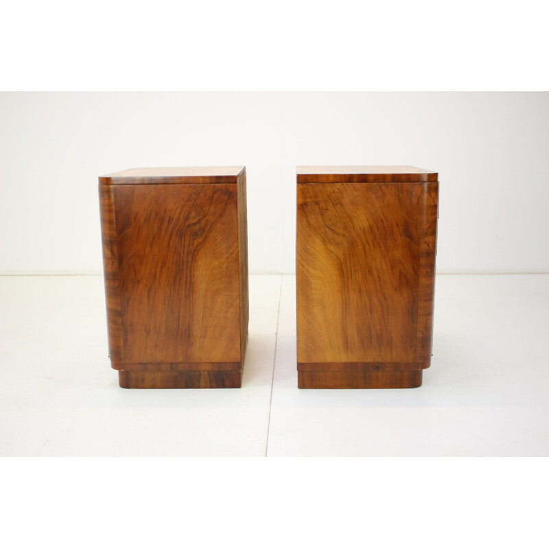 Pair of vintage wooden bedside tables by Jindrich Halabala, Czechoslovakia 1950