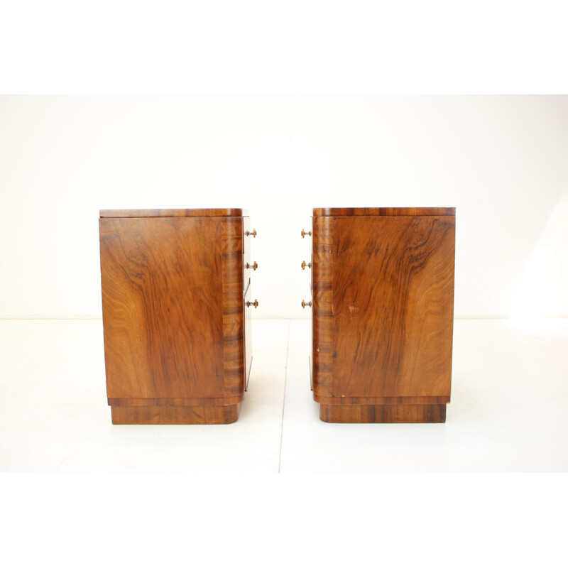 Pair of vintage wooden bedside tables by Jindrich Halabala, Czechoslovakia 1950