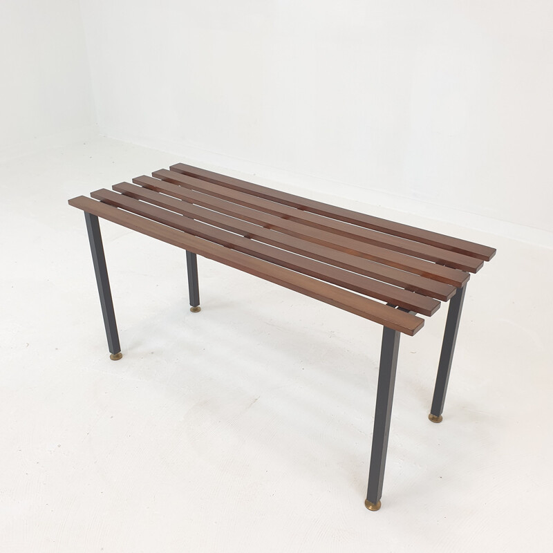 Vintage bench in teak with brass feet, Italy 1950s