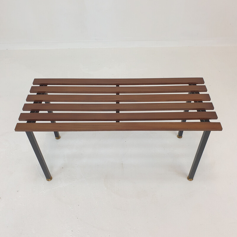 Vintage bench in teak with brass feet, Italy 1950s
